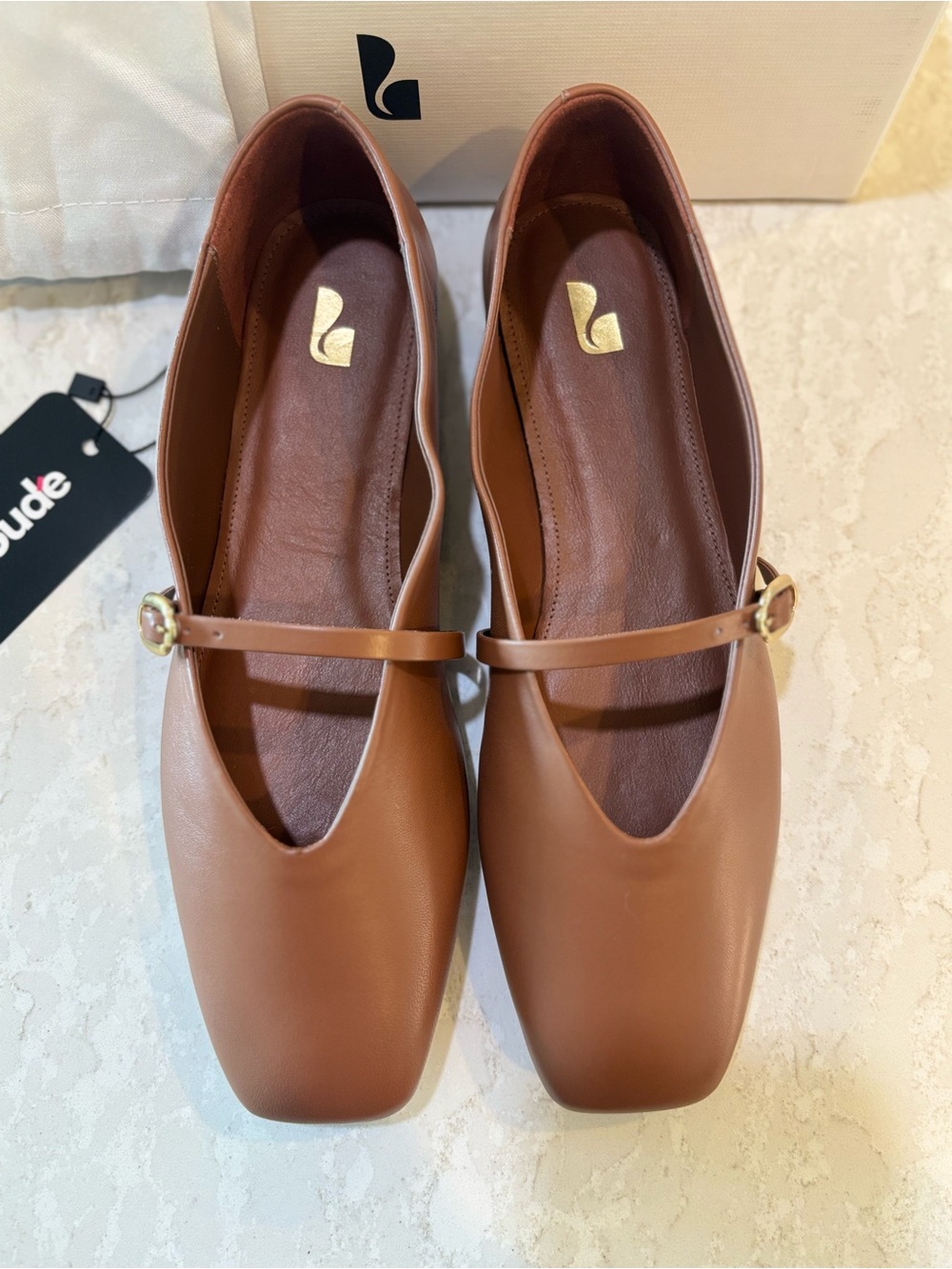 Larroude Misty Ballerina Flat Caramel Kidskin Leather Almond Toe Ballet Flats - Picture 11 of 12
